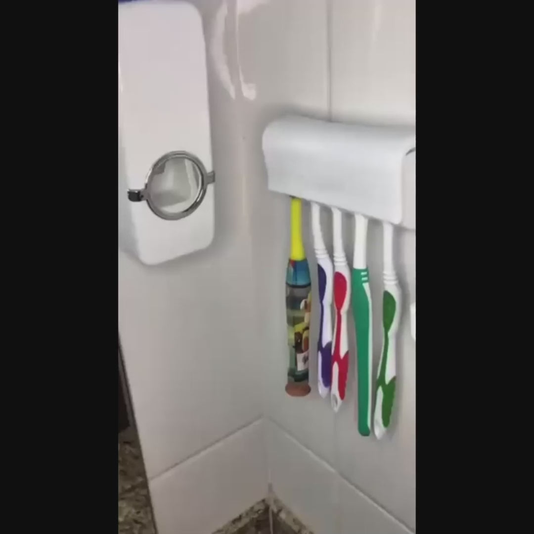Automatic Toothpaste Dispenser With Toothbrush Holder Wall Mounted Durable Hygienic And Convenient Bathroom Accessory